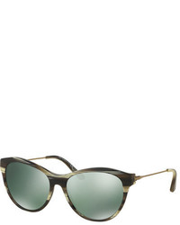 Tory Burch Curved Cat Eye Sunglasses Olive Horn