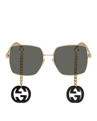 Gucci Gold And Black Runway Chains Sunglasses