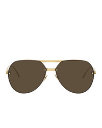 Bottega Veneta Gold And Brown Aviator Sunglasses