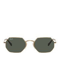 Ray-Ban Gold And Green Hexagonal Sunglasses