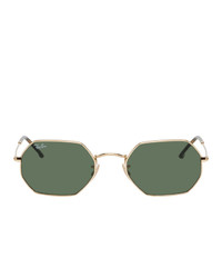 Ray-Ban Gold And Green Octagonal Classic Sunglasses