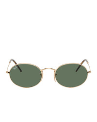 Ray-Ban Gold And Green Oval Flat Sunglasses