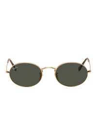 Ray-Ban Gold And Green Oval Flat Sunglasses