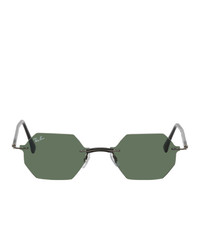 Ray-Ban Gunmetal And Green Hexagon Rimless Sunglasses