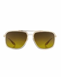 Barton Perreira Magnate Acetate Titanium Rectangular Aviator Polarized Sunglasses Champagnegold