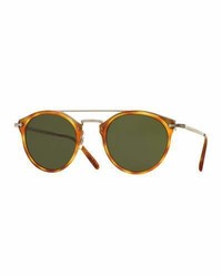 Oliver Peoples Remick Monochromatic Brow Bar Sunglasses Semi Matte Light Browngreen
