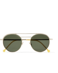 CUTLER AND GROSS Round Frame Engraved Silver Tone Sunglasses
