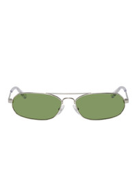 Balenciaga Silver And Green Agent Oval Sunglasses
