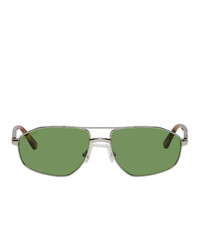 Balenciaga Silver And Green Vintage Aviator Sunglasses