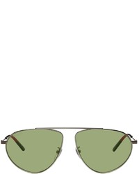 Gucci Silver Green Striped Aviator Sunglasses