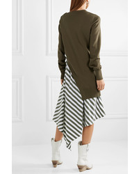 Monse Asymmetric Layered Wool And Striped Cotton Poplin Dress