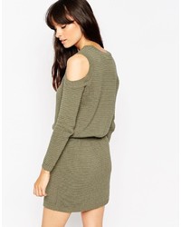 Asos Collection Sweater Dress With Elasticated Waistband And Cold Shoulder