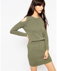 Asos Collection Sweater Dress With Elasticated Waistband And Cold Shoulder