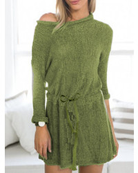 Long Sleeve Drawstring Sweater Dress