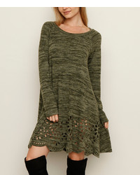 Olive Floral Cutout Sweater Dress