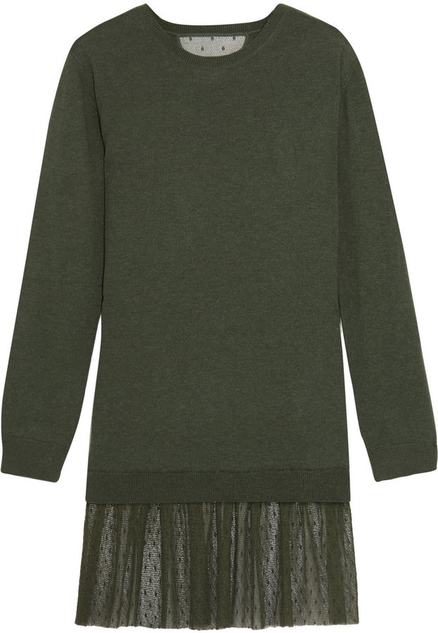 RED Cashmere And Point Desprit Mini Dress Dark Green, $595 | NET-A-PORTER.COM | Lookastic