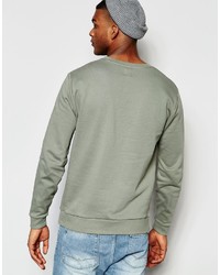 Asos Brand Notch Neck Sweatshirt With Rib Pocket In Khaki