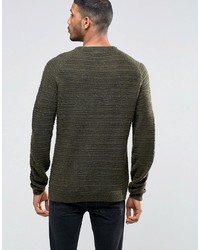 Asos Knitted Sweater In Khaki Textured Yarn