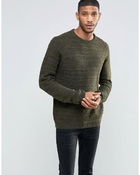 Asos Knitted Sweater In Khaki Textured Yarn