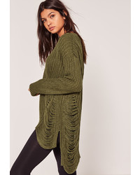 Missguided Khaki Distressed Sweater
