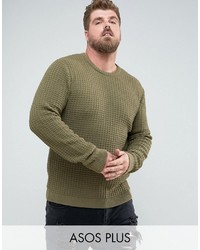 Asos Plus Muscle Fit Textured Sweater In Khaki