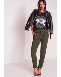 Missguided Drawstring Waist Crepe Joggers Khaki