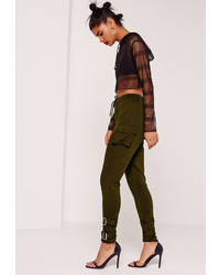 Missguided Side Pocket Ankle Strap Joggers Khaki