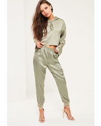 Missguided Petite Green Satin Joggers