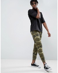 Pull&Bear Skinny Joggers In Khaki Camo