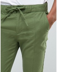 Asos Skinny Pants With Pintucks In Khaki