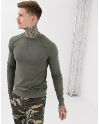 ASOS DESIGN Muscle Sweatshirt With Raw Edge Seam Detail In Khaki