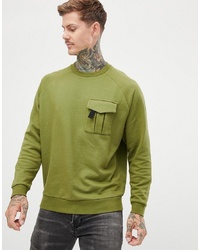 ASOS DESIGN Oversized Sweatshirt With Cargo Pocket In Khaki