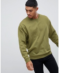 ASOS DESIGN Oversized Sweatshirt With Cut Out Neck Detail In Khaki