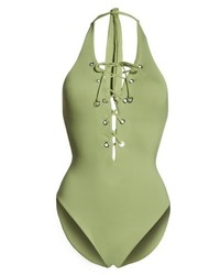 Seafolly Lace Up One Piece Halter Swimsuit