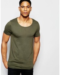 Asos Brand Muscle T Shirt With Scoop Neck And Raw Edges In Green