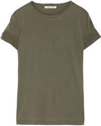 Helmut Lang Distressed Slub Cotton And Cashmere Blend Jersey T Shirt Army Green