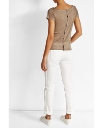 Majestic Linen T Shirt With Buttoned Back