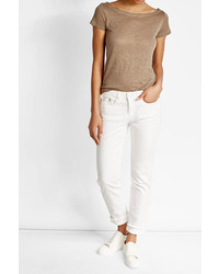 Majestic Linen T Shirt With Buttoned Back