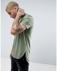 Asos Longline T Shirt With Curved Hem In Green