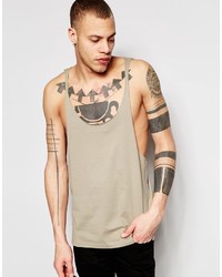 Asos Brand Tank With Extreme Racer Back And Raw Edge In Green