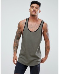 ASOS DESIGN Longline Vest With Contrast Binding And Extreme Racer Back In Waffle In Khaki