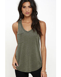 The Racer Washed Olive Green Tank Top