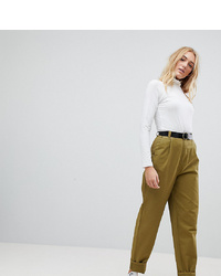 Asos Tall Asos Design Tall Curved Seam Tapered Casual Trousers With Belt
