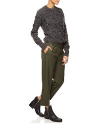 3.1 Phillip Lim Olive Wool Slim Cropped Trousers