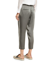 Brunello Cucinelli Satin Pull On Ankle Pants Olive