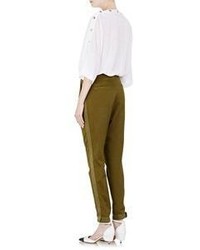 Givenchy Twill Asymmetric Fly Trousers Green