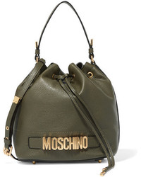 Moschino Textured Leather Bucket Bag Army Green