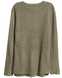 Olive Textured Crew-neck Sweater