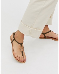 New Look Ring Detail Flat Sandal In Khaki
