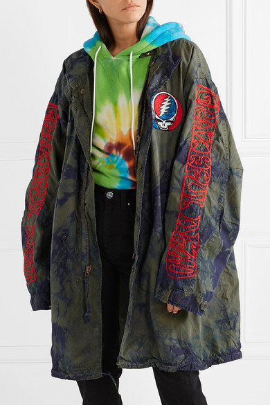 R13 Grateful Dead Oversized Embroidered Tie Dyed Cotton Twill Coat